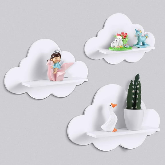 3 Pcs Floating Cloud Shelves for Wall White Wavy Small Floating Shelves for Bathroom Living Room Bedroom Corner Nursery Decor