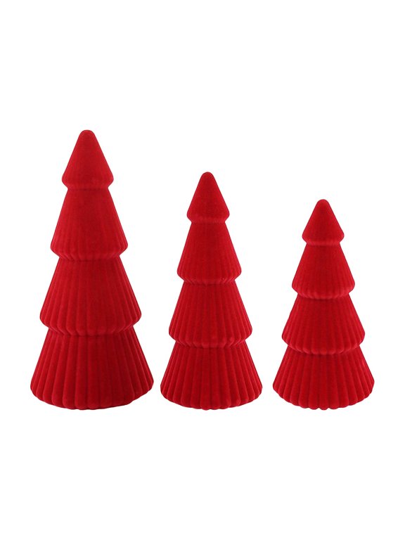 3 Pcs Flocking Velvet Plastic Christmas Trees Red Modern Cone Tabletop Trees For Xmas Winter Home Room Holiday Decorations Entryway Table Mantel Centerpiece Decor,3pc,Red