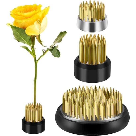 3 Pcs Floral Frogs Round Metal Flower Frog Japanese Ikebana Vase Flower Arranger Floral Arrangement Holder for Home DIY Craft Plant Fixation Vase Centerpieces 0.91,1.02,2.36 Inch(Gold)