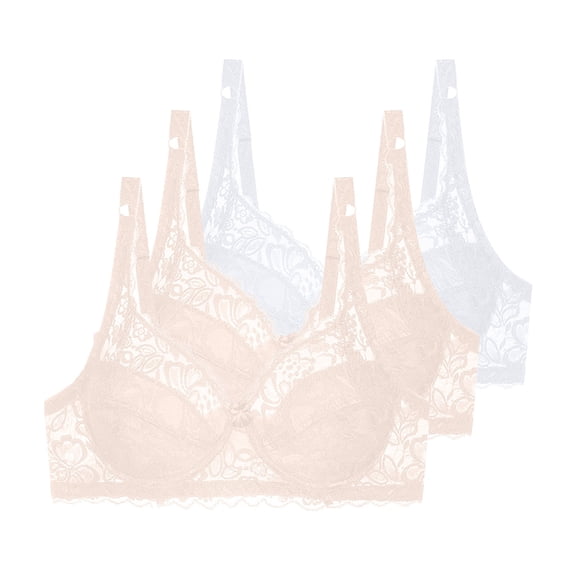 3 Pcs Floral Lace Underwire Bras Womens Plus Size Plunge Push Up T-Shirt Bras Support Demi Padded Bralette, 42/95B