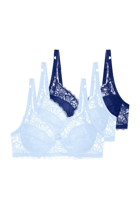 3 Pcs Floral Lace Underwire Bras Womens Plus Size Plunge Push Up T-Shirt Bras Support Demi Padded Bralette, 42/95C