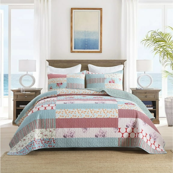 3 Pcs Floral Quilt Set Printed Patchwork Bedspread Cozy Warm Durable Bedding for Home Decor