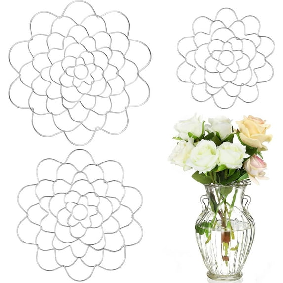 3 Pcs Flower Arrangement Holder Floral Grid Flower Frog Tool Wire Stainless Steel Easy Arranger Floral Organizer for Vase Stems Bouquets(5'', 6'', 7'' Dia,Cute Style)