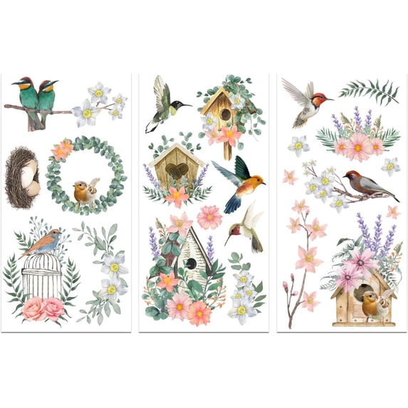 3 Pcs Flower and Bird Rub on Transfers for Furniture and Crafts Decals 6x12 inch Furniture Transfer Stickers Self Adhesive Waterproof Redesign Décor Transfers Decals for Home
