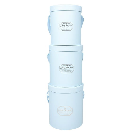 HOMEMAXS Blue Paperboard Round Flower Box for Storage Perfect for Bouquet Packaging and Gift Arrangements 3pcs