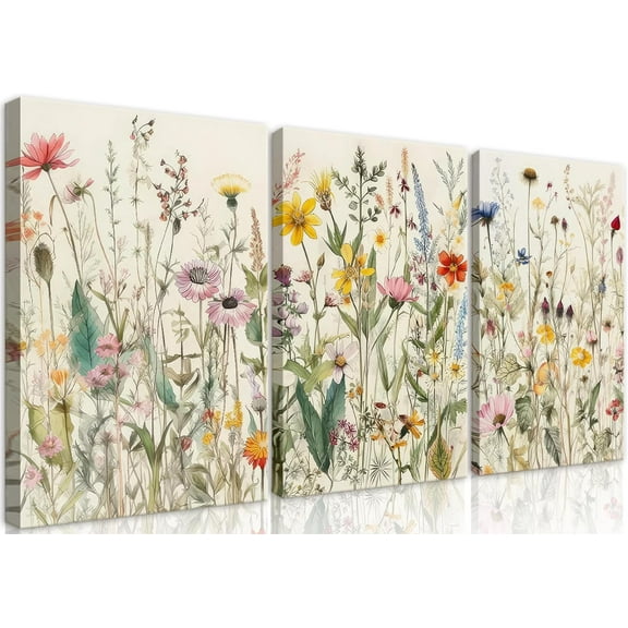 3 Pcs Flowers Canvas Wall Art Watercolor Floral Botanical Prints Wildflower Pictures Wall Decor Colorful Plant Paintings Posters for Bathroom Living Room Bedroom Office Kitchen(16x24in)
