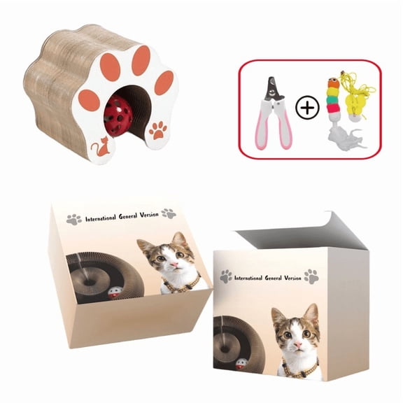 3 Pcs Foldable Magic Organ Cat Toy, Corrugated Cardboard Pet Scratcher with Built-in Bell Ball, Interactive Catnip Stick, Free Nail Clipper for Indoor Cats, 4.5 x 4.1 x 3.1 in / 11.5 x 10.5 x 8 cm