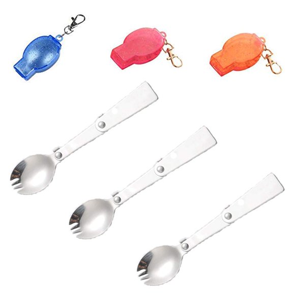 3 Pcs Foldable Multi-Function Stainless Steel Spork with Carrying Cases Red Blue Orange