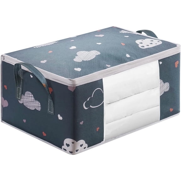 3 Pcs Foldable Storage Bag Organizer with Reinforced Handle,Clear Window,Zipper Closure,Moving Bags and Storage Containers for Bedding,Comforters,Clothing,Navy Blue.only bags