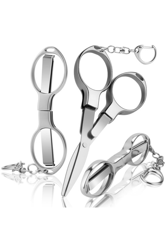 3 Pcs Folding Stainless Steel Portable Mini Badge Scissors with 3 Keychains, ...