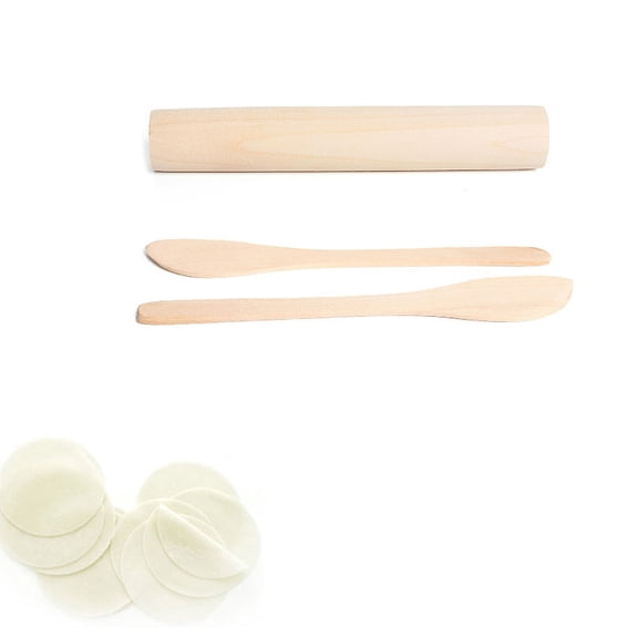 WHAMVOX Beige Dumpling Skin Maker Set of 3 Pieces Natural Timber Rolling Pins for Making Dumplings 3 pcs