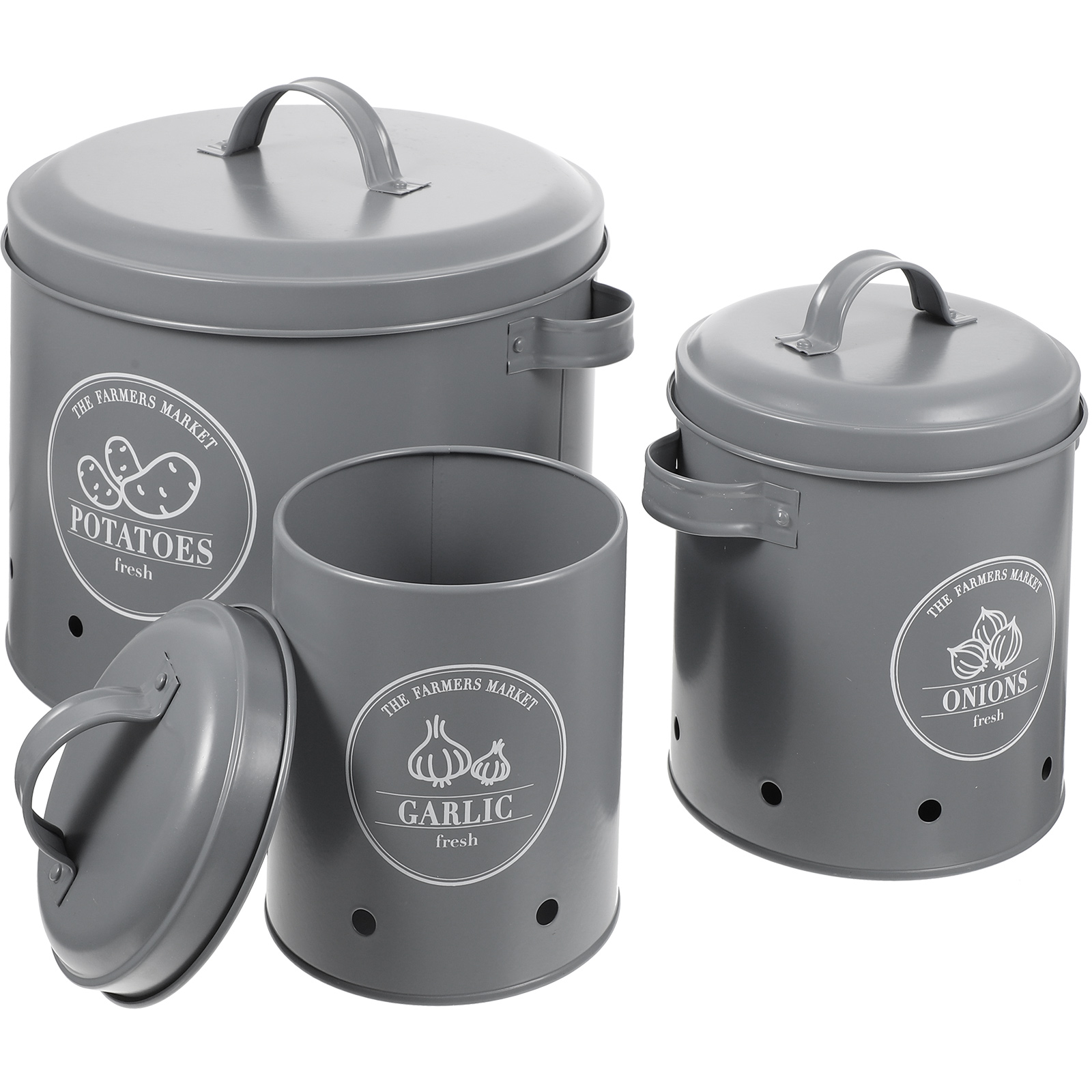 3 Pcs Food Container Metal Stand Garlic Keeper Kitchen Canisters Iron