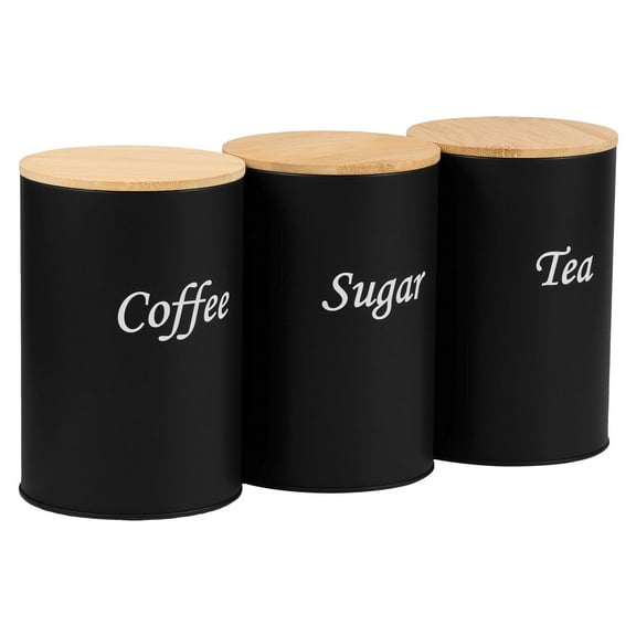 3 Pcs Food Storage Canisters with Bamboo Lid Iron Tea Sugar Coffee Canisters Versatile Tea Coffee Sugar Canister Set Smooth Coffee Tea Sugar Container Set for Coffee Sugar Tea