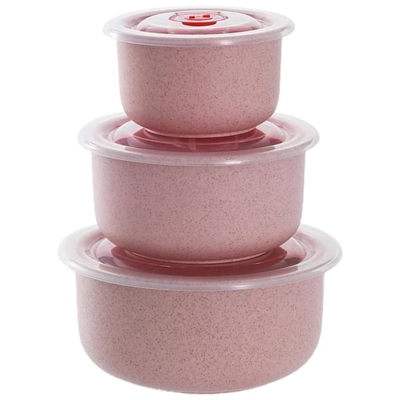 3 Pcs Food Storage Containers with Lids,Wheat Straw Dishware Plastic Lunch Container,Microwave Nesting Mixing Bowls Set,Deep Cereal Bowls Lunchbox Office,Pink,10oz,17oz,30oz