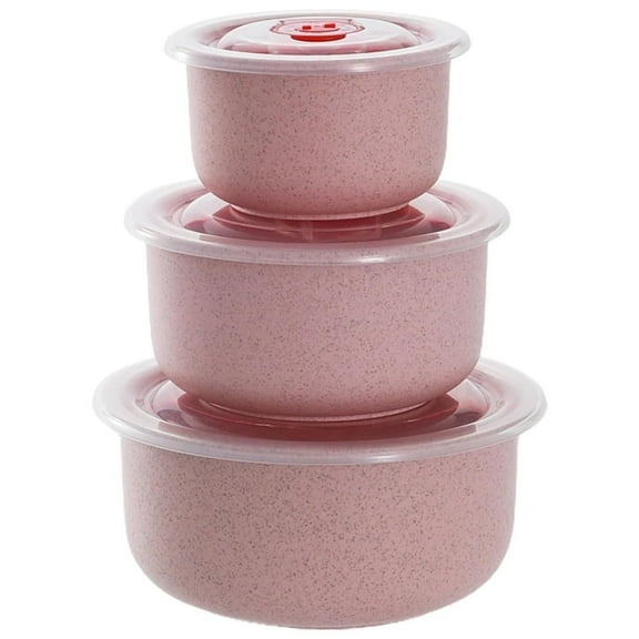 3 Pcs Food Storage Containers with Lids,Wheat Straw Dishware Plastic Lunch Container,Microwave Nesting Mixing Bowls Set,Deep Cereal Bowls Lunchbox Office,Pink,10oz,17oz,30oz