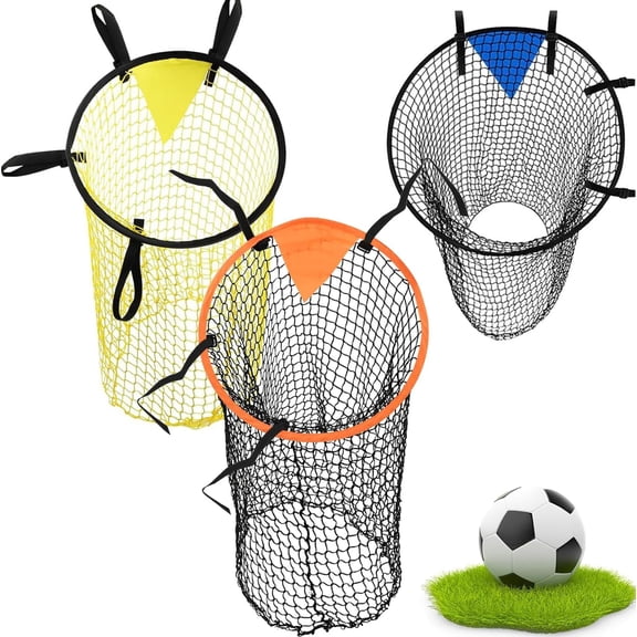 3 Pcs Football Goal Target Bag, Soccer Training Net Corner Soccer Train Goal Easy to Attach and Detach, Buckle - Adjustable Rope Strap, Bullseye for Precise Training (Blue, Orange, Yellow)