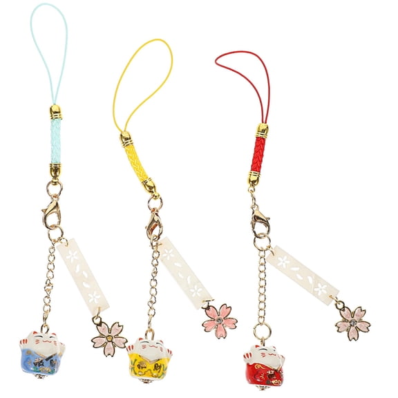 3 Pcs Fortune Cat Phone Pendant with Sakura Design Mobile Phone Hanging Strap and Backpack Decor Charming Style Lucky Cat Charms for Ladies Accessories