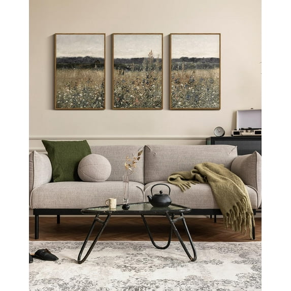 3 Pcs Framed Canvas Art for Living Room, 16x24inch Vintage Wall Decor, French Country Meadow Landscape Paintings with Frame