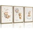 thumbnail image 1 of 3 Pcs Framed Teddy Bear Nursery Canvas Wall Art Bear Sleeping on The Moon and Stars Wall Decor Pictures Balloon Cloud Neutral Poster Prints for Kids Baby Room Kindergarten Home Decoration 12x16in, 1 of 6