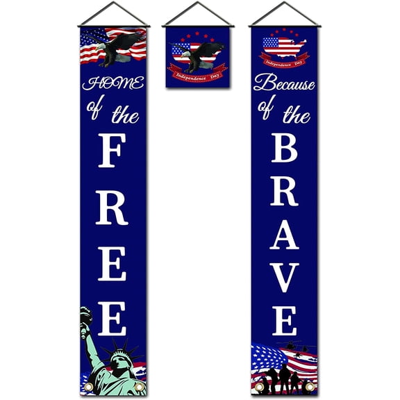 3 Pcs Free Brave Banner Independence Day Door Hanging Flag Decor Sign Set Door Union Hanging Flag for The Brave Veterans Day Front Door Porch Decor July Fourth Memorial Day Supplies