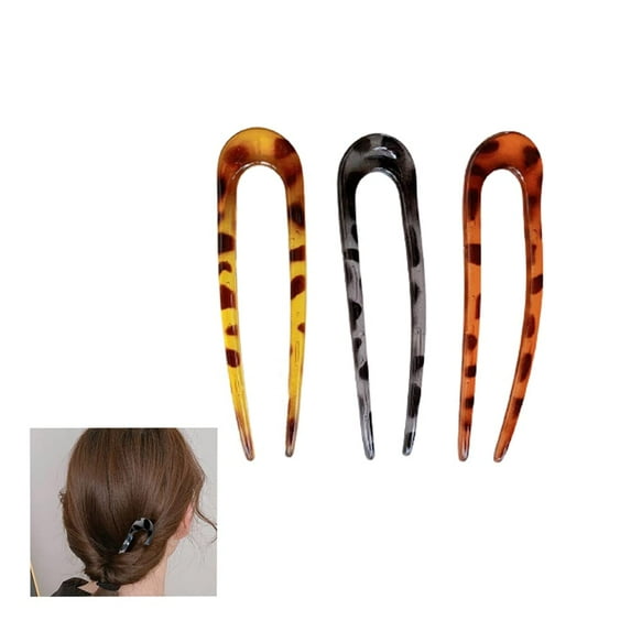 3 Pcs French Style Shaped Hair Pins, Cellulose Acetate Tortoise Shell Hair Fork Sticks Updo Chignon Hair Pins, Vintage Hair Clips for Thin Thick Hair, 1.2"
