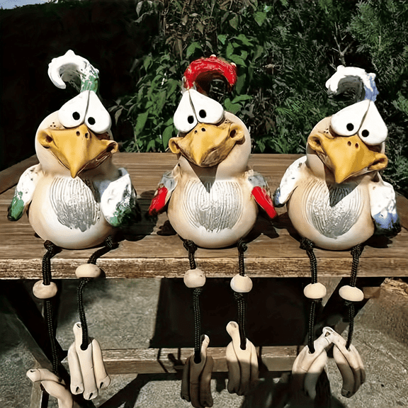 3 Pcs Funny Chicken Fence Decor Statues, Fun Design, Resin Made with Waterproof Function, Ideal as Kids' Gifts, Also Perfect for Yard, Garden & Balcony Decoration