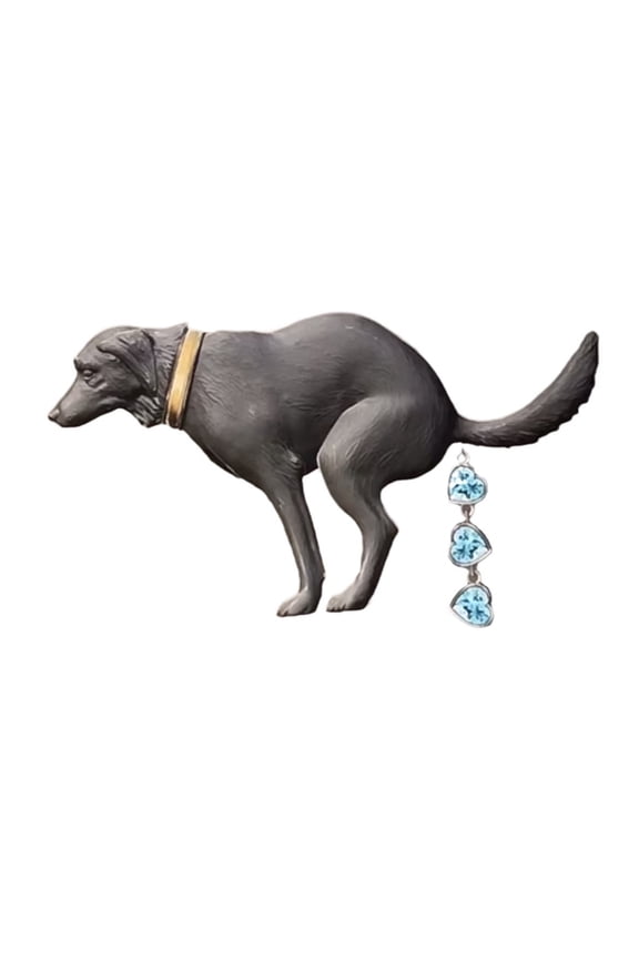 3 Pcs Funny Dog Pooping Enamel Pin with Heart Crystal Dangles, Humorous Novelty Metal Brooch for Sweaters & Backpacks, Prank Gift Accessory ﻿