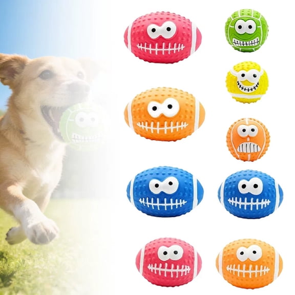 3 Pcs Funny Face Latex Squeaky Dog Chew Toy, 4.5 Inch Textured Dental Cleaning Interactive Play Ball, Lightweight Bite Resistant Puppy Toy for Small Medium Dogs Indoor Outdoor Use(Mixed)