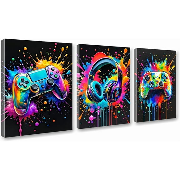 3 Pcs Gaming Room Wall Decor Game Canvas Wall Art Colorful Gaming Posters Pictures Cool Video Game Prints Paintings Artwork for Boys Men Room Gamer Bedroom Cybercafe Decorations 12x16 Inch Unframed