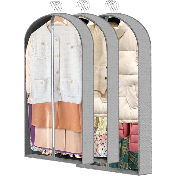 3 Pcs Garment Bags, 40" & 50" PEVA Moth-Proof Breathable Dust Cover, Hanging Clothes Covers with Bedroom, Suits, Padded Clothes, Shirts Prevent Dust
