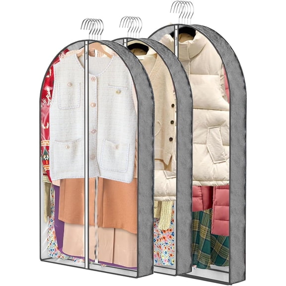 3 Pcs Garment Bags, 40" & 50" PEVA Moth-Proof Breathable Dust Cover, Hanging Clothes Covers with Bedroom, Suits, Padded Clothes, Shirts Prevent Dust
