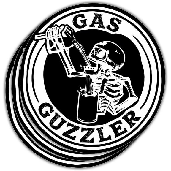 (3 Pcs) Gas Guzzler Sticker - Funny Skeleton Truck Decal - Vinyl Sticker for Car, Truck, SUV, Bumper, Window, Laptop, and More 5 Inch Waterproof Gas Sticker for Vehicles