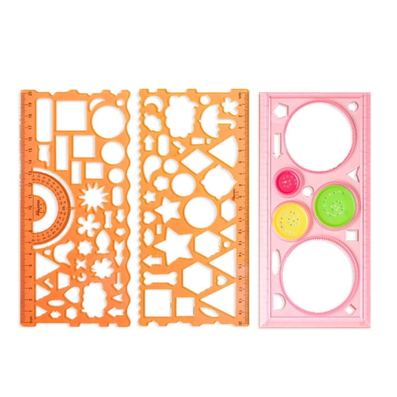 3 Pcs Geometric Drawings Templates, Multi-Shaped Drafting Stencils, Plastic Measuring Templates Rulers Clear Drawing Triangle Tool Protractor Set for Studying Designing Office, Orange