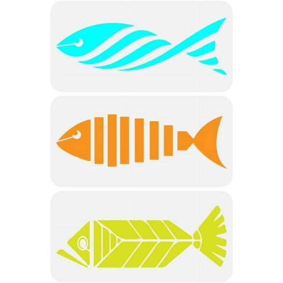 3 Pcs Geometric Fish Painting Stencil 11.8x5.9inch Reusable Pinstripe Fish Drawing Template DIY Art Summer Sea Theme Home Decoration Stencil for Painting on Wood Wall Fabric Furniture for DIY