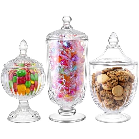 3 Pcs Glass Apothecary Jar with Lid Decorative Crystal Candy Jar for Candy Buffet Bathroom Storage Canisters Wedding Decor Glass Organization Canisters for Home$$Home Decor, Kitchen, & Other