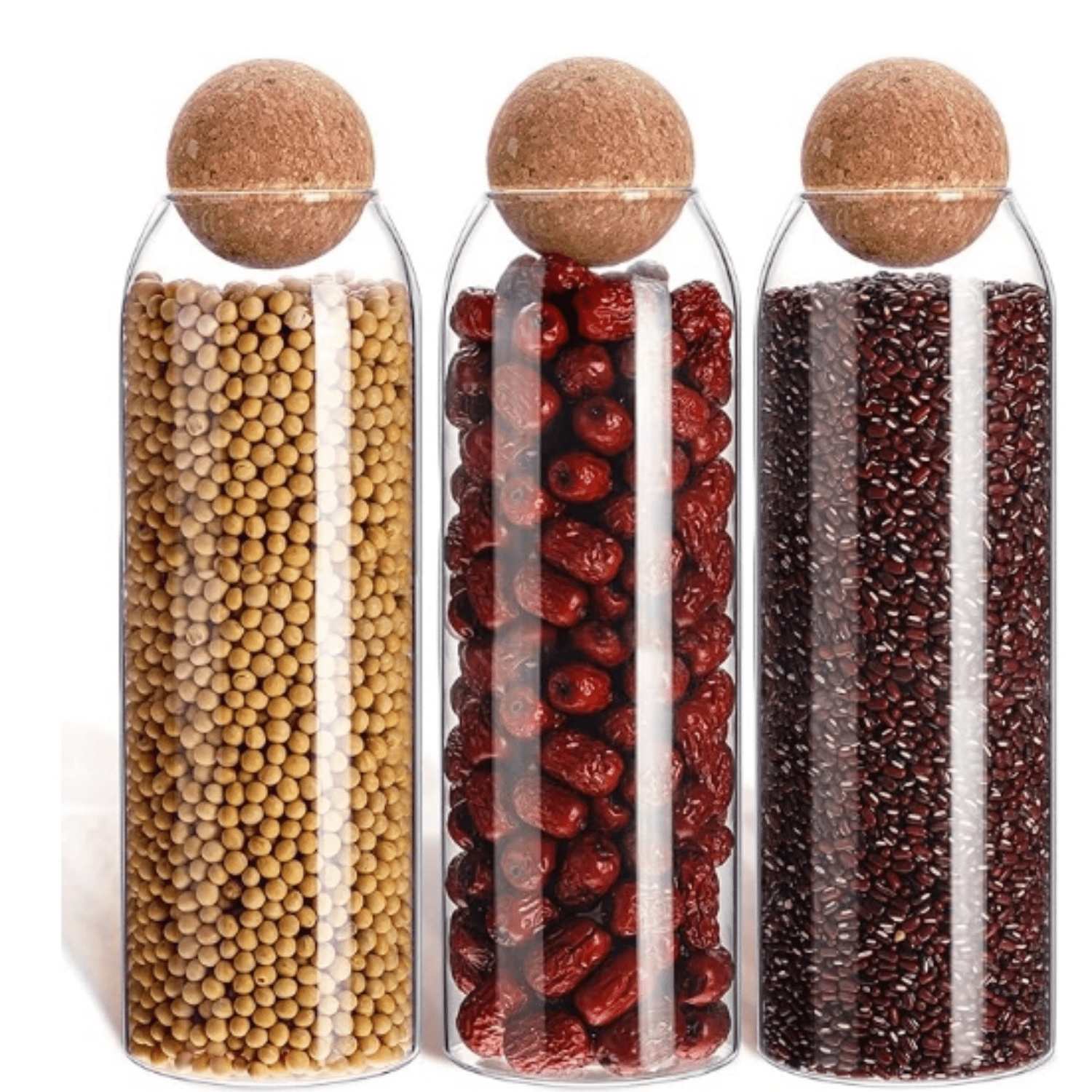 3 Pcs Glass Jar Storage Container with Ball Cork rative Round Organizer ...