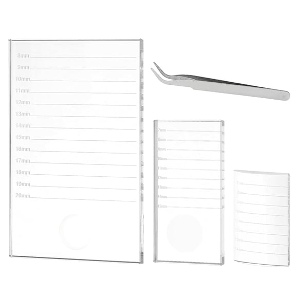 3 Pcs Glass Lash Holder with 1 Pc Tweezers Lash Tiles Strip Palett Holder for Eyelash Extensions Clear