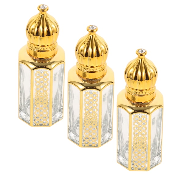 3 Pcs Glass Roller Bottle Fancy Bottles Balls for Essential Oils Travel Golden