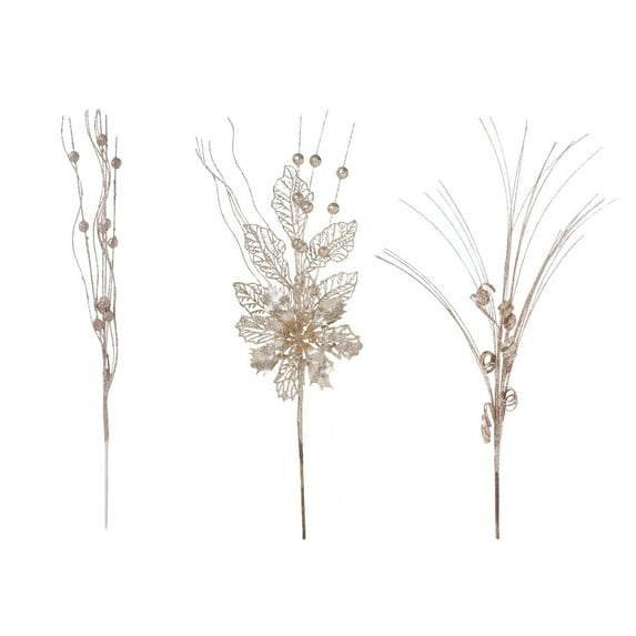 3 Pcs Glitter Artificial Christmas Flowers – Gold Powder Poinsettia Picks with Flexible Stems for Tree, Wreaths, Garlands, and Holiday Centerpiece Decorations