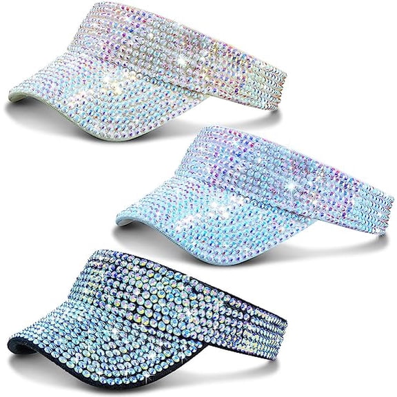 3 Pcs Glitter Visor Shiny Rhinestones Sport Golf Adjustable Summer Cap Golf Sun Visor Caps for Golf Tennis Cycling Running