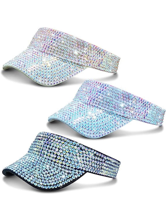 3 Pcs Glitter Visor Shiny Rhinestones Sport Golf Adjustable Summer Cap Golf Sun Visor Caps for Golf Tennis Cycling Running