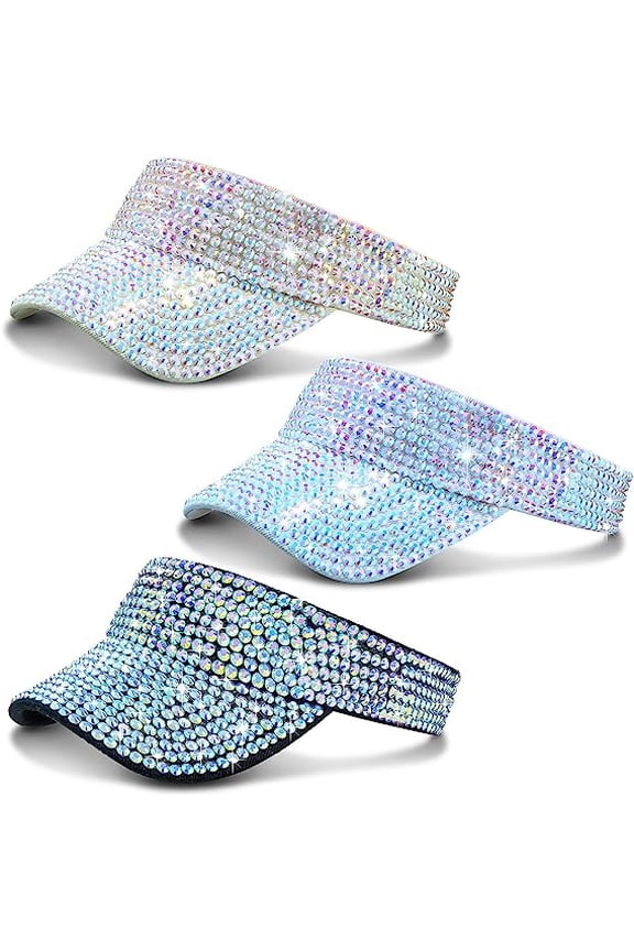 3 Pcs Glitter Visor Shiny Rhinestones Sport Golf Adjustable Summer Cap Golf Sun Visor Caps for Golf Tennis Cycling Running