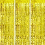 3 Pcs Gold Metallic Foil Curtains,3.28ft x 6.56ft Fringe Rain Curtain Shine Photo Booth Backdrop Tinsel Curtain Streamer for Wedding Christmas New Year Baby Shower Celebration Party