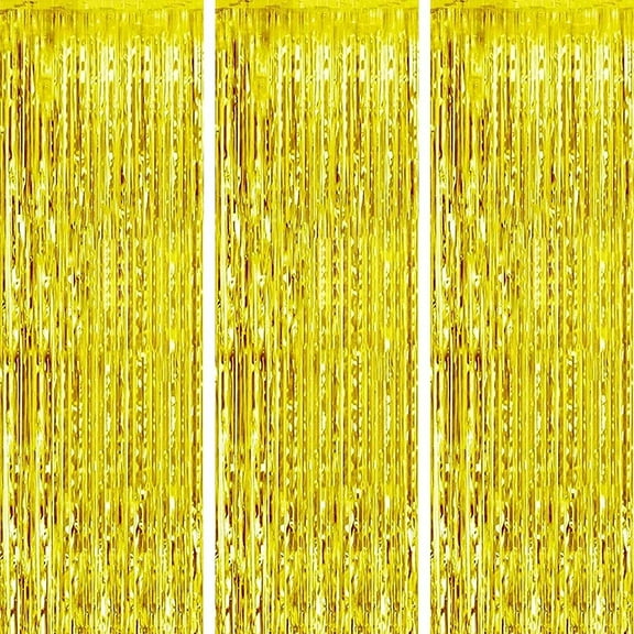 3 Pcs Gold Metallic Foil Curtains,3.28ft x 6.56ft Fringe Rain Curtain Shine Photo Booth Backdrop Tinsel Curtain Streamer for Wedding Christmas New Year Baby Shower Celebration Party