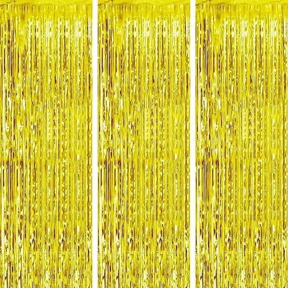 3 Pcs Gold Metallic Foil Curtains,3.28ft x 6.56ft Fringe Rain Curtain Shine Photo Booth Backdrop Tinsel Curtain Streamer for Wedding Christmas New Year Baby Shower Celebration Party