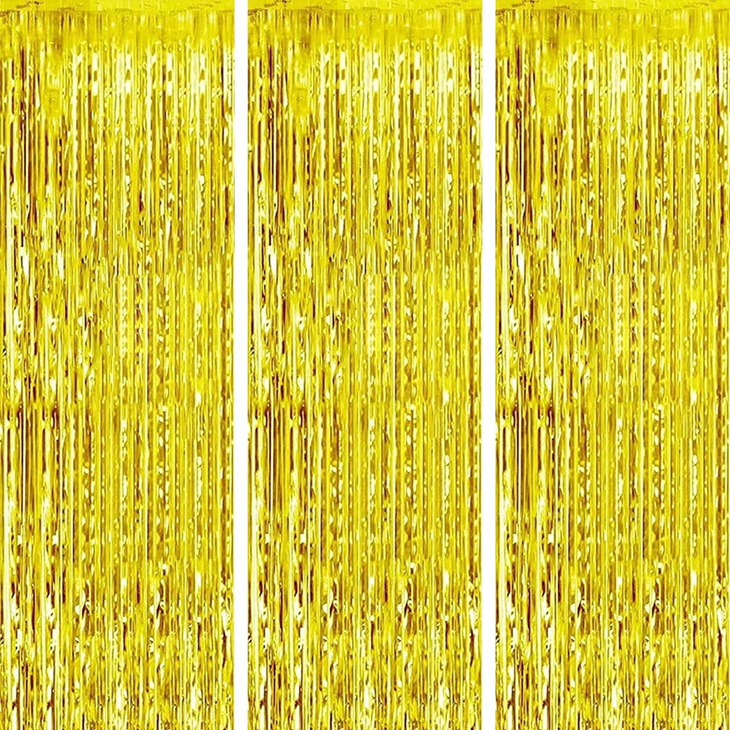3 Pcs Gold Metallic Foil Curtains,3.28ft x 6.56ft Fringe Rain Curtain