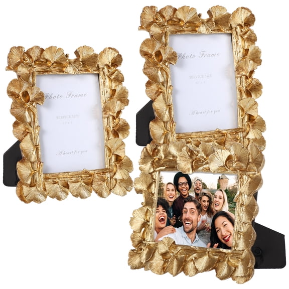 3 Pcs Gold Picture Frames, 3.5x5" Vintage Ginkgo Leaf Photo Frames, Antique Resin Display Frames with Easel Stand, Decorative Photo Holders for Tabletop, Home, Wedding, Present