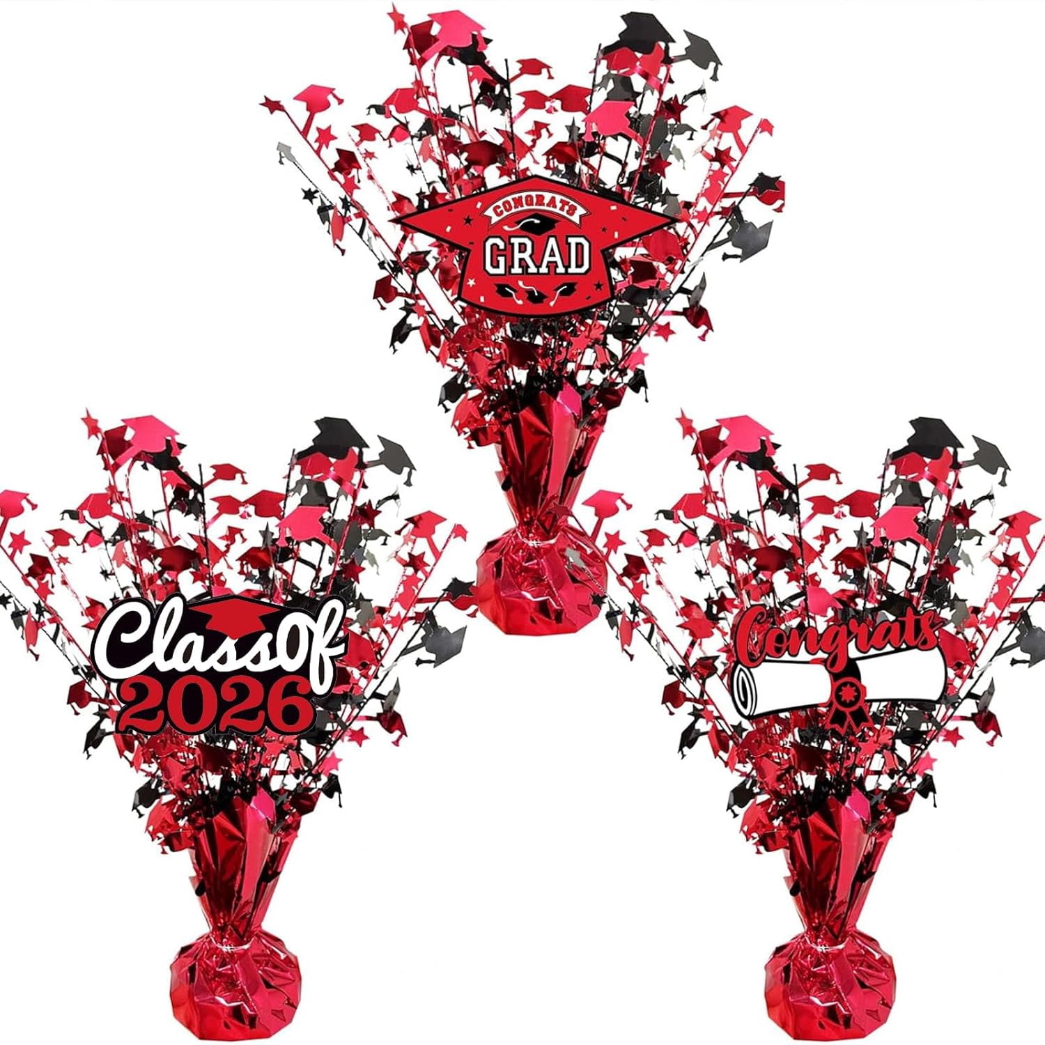 3 Pcs Graduation Table Centerpieces - Balloon Weight Centerpieces Blue Glitter Foil Graduate Cap Centerpieces for 2026 Graduation Party Table Decorations (red)