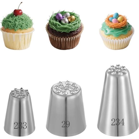 3 Pcs Grass Piping Tip for Cake Decorating, Stainless Steel Grass Icing Tip Cake Piping Tips Decorating Tips for Frosting Cupcakes Decoration DIY Baking (233 234 29)