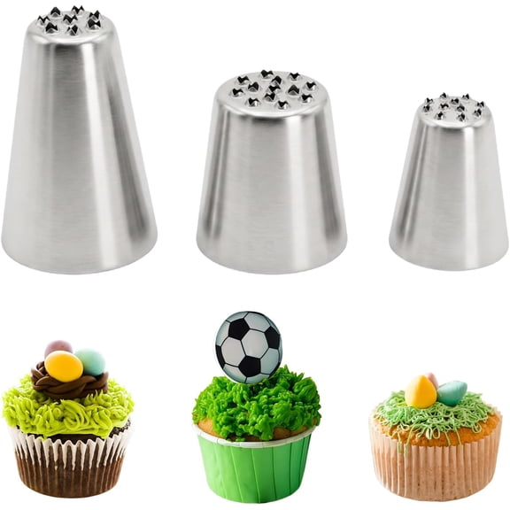 3 Pcs Grass Piping Tips,Cake Decorating Tips,Stainless Steel DIY Piping Icing Nozzle Tool for Cake Decorating Frosting Grass